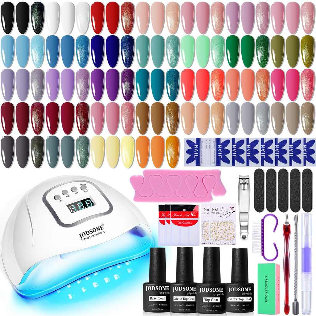 ODSONE - Kit de esmalte de uñas de gel con lámpara ultravioleta, 32 colores, gel de uñas permanente
