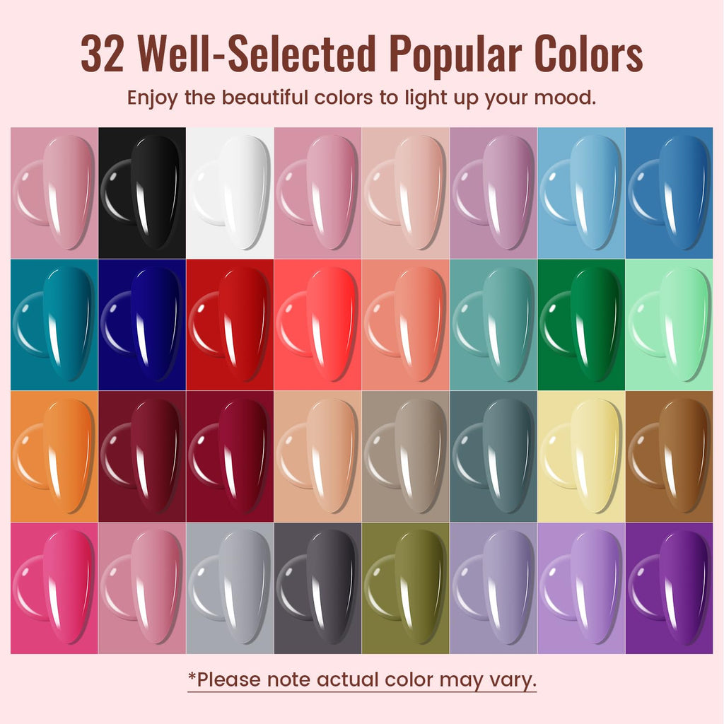 ODSONE - Kit de esmalte de uñas de gel con lámpara ultravioleta, 32 colores, gel de uñas permanente