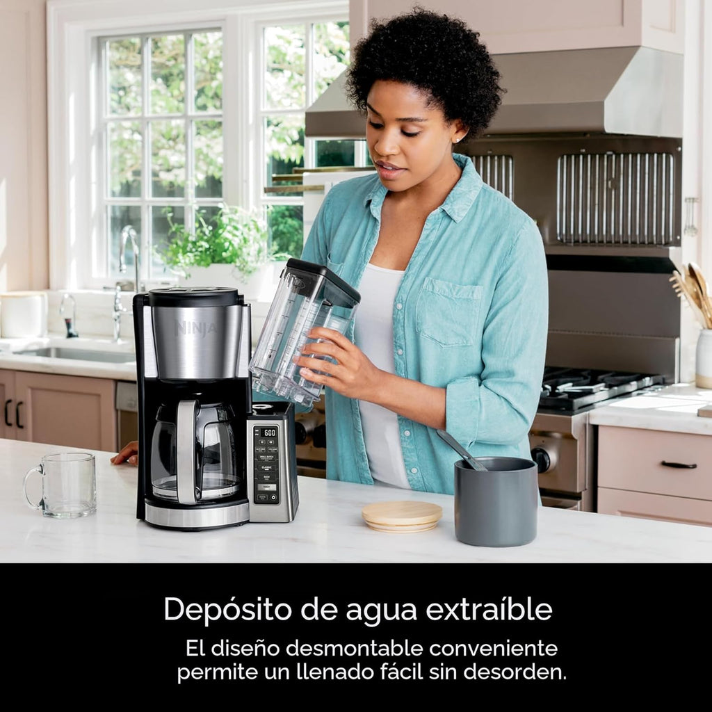 Ninja Cafetera programable de 12 tazas, 2 estilos de preparación, plato caliente ajustable, depósito de agua de 60 onzas, preparación retardada, negro/acero inoxidable