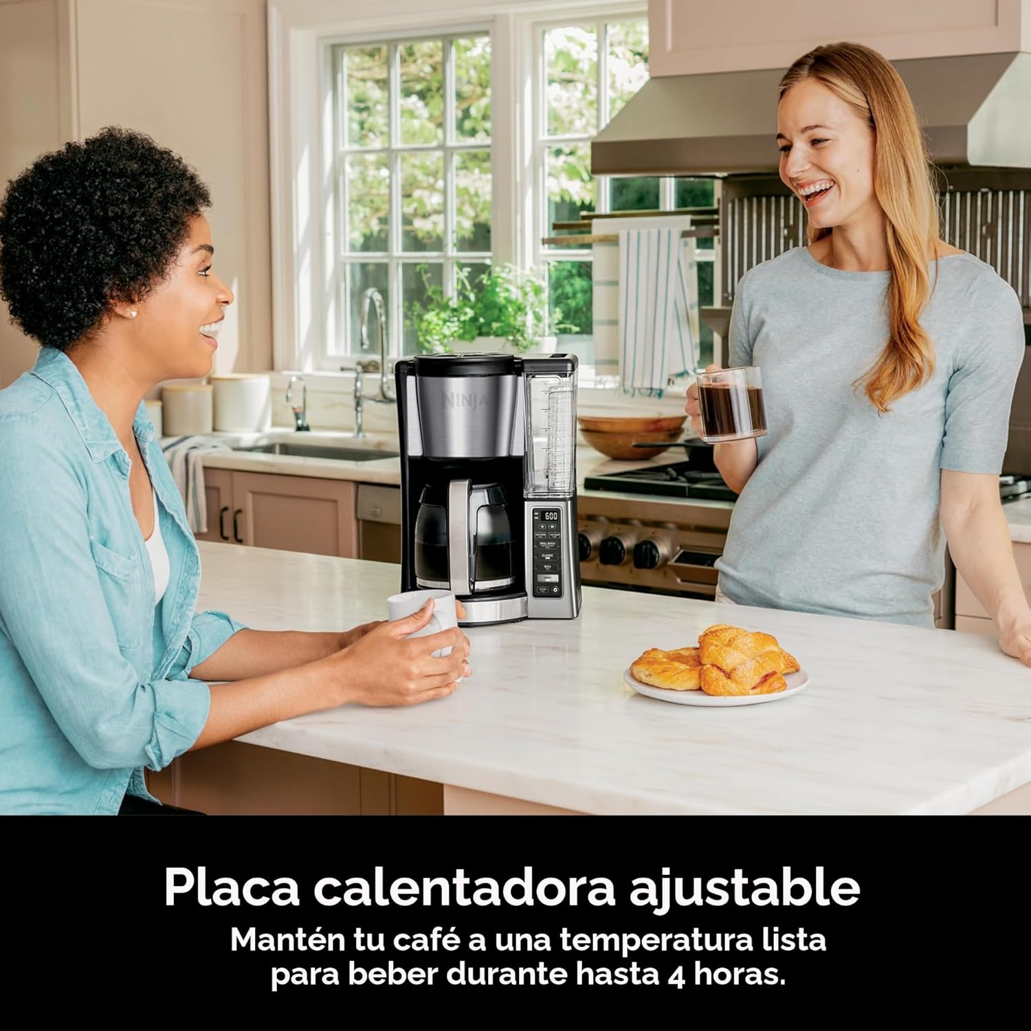 Ninja Cafetera programable de 12 tazas, 2 estilos de preparación, plato caliente ajustable, depósito de agua de 60 onzas, preparación retardada, negro/acero inoxidable