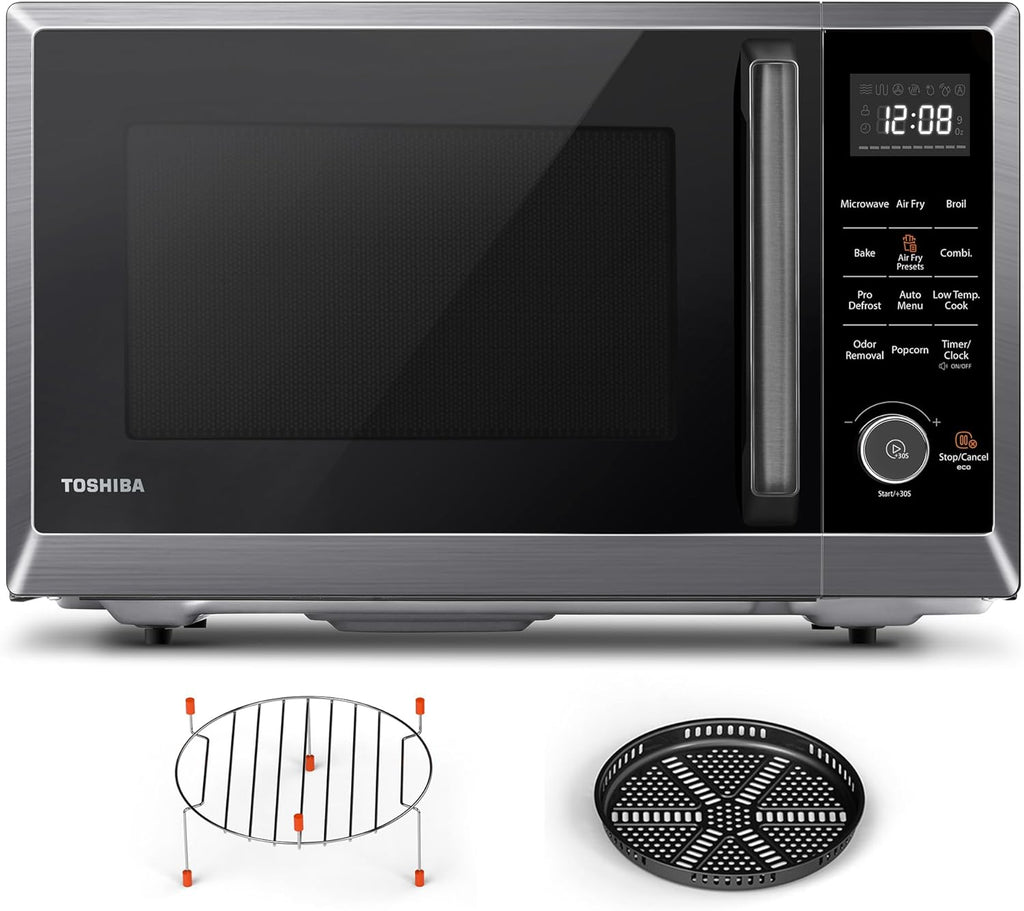 TOSHIBA Horno de microondas combinado con freidora de aire 8 en 1 para encimera, con convección, parrilla, modo de eliminación de olores, plato giratorio de 12.4" con memoria de posición