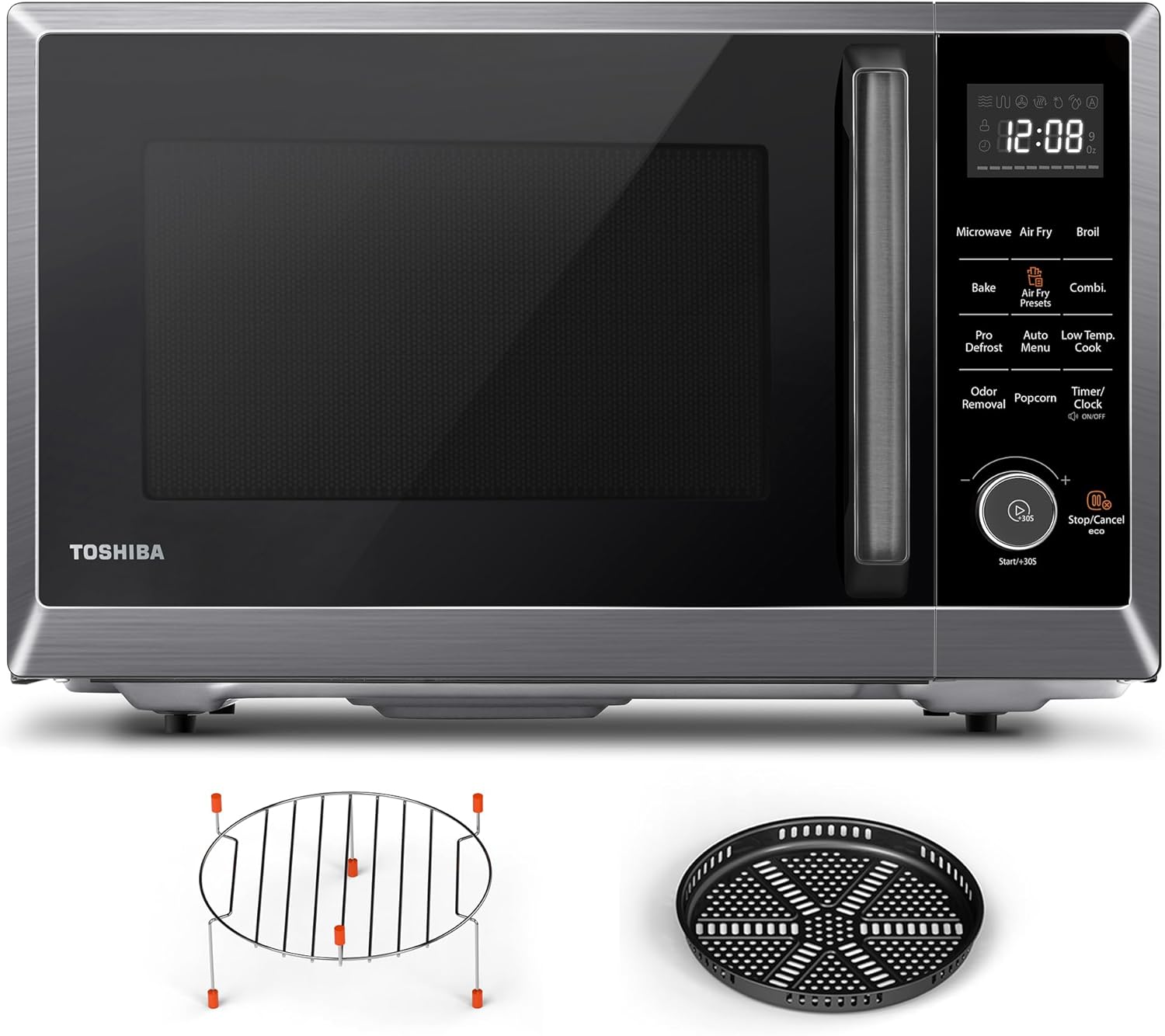 TOSHIBA Horno de microondas combinado con freidora de aire 8 en 1 para encimera, con convección, parrilla, modo de eliminación de olores, plato giratorio de 12.4" con memoria de posición