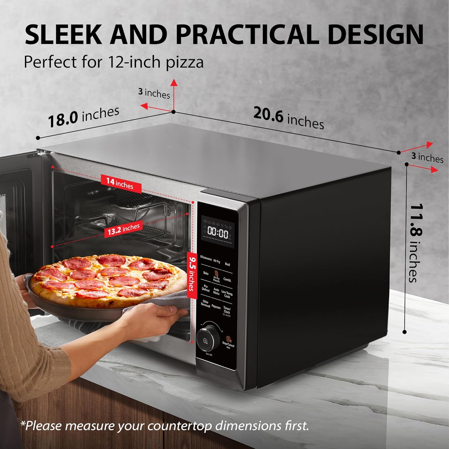 TOSHIBA Horno de microondas combinado con freidora de aire 8 en 1 para encimera, con convección, parrilla, modo de eliminación de olores, plato giratorio de 12.4" con memoria de posición