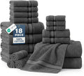 LANE LINEN Paquete de 18 toallas para baño, 100% algodón mercerizado, cero torsión, 6 toallas de baño, 6 toallas de mano y 6 paños de lavado, suaves con el cuerpo
