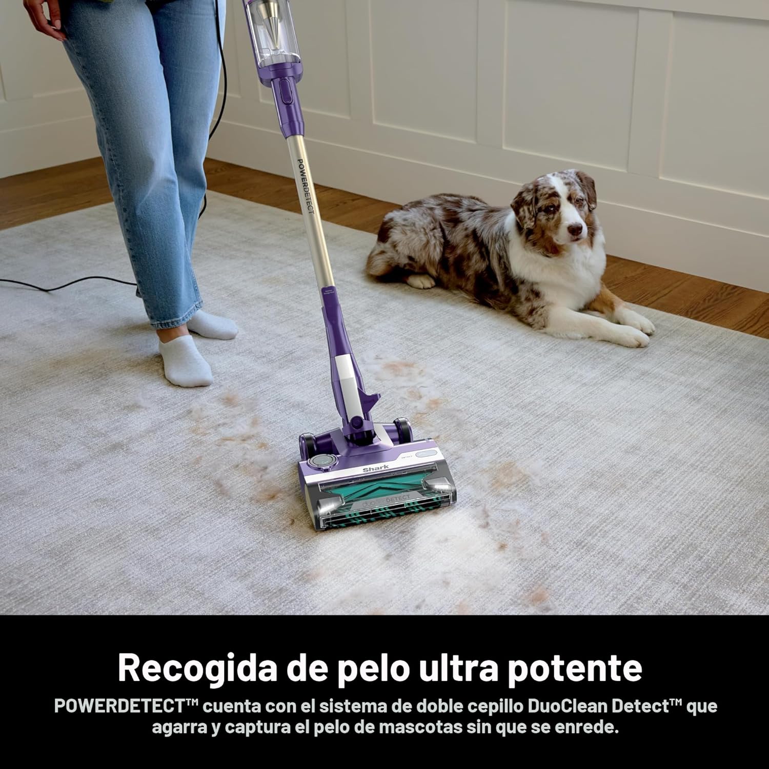 Aspiradora de palo ultraligera con cable Shark POWERDETECT con tecnología DuoClean, cepillo autolimpiante para evitar enredos de cabello, sello completo antialérgeno y tecnología neutralizadora