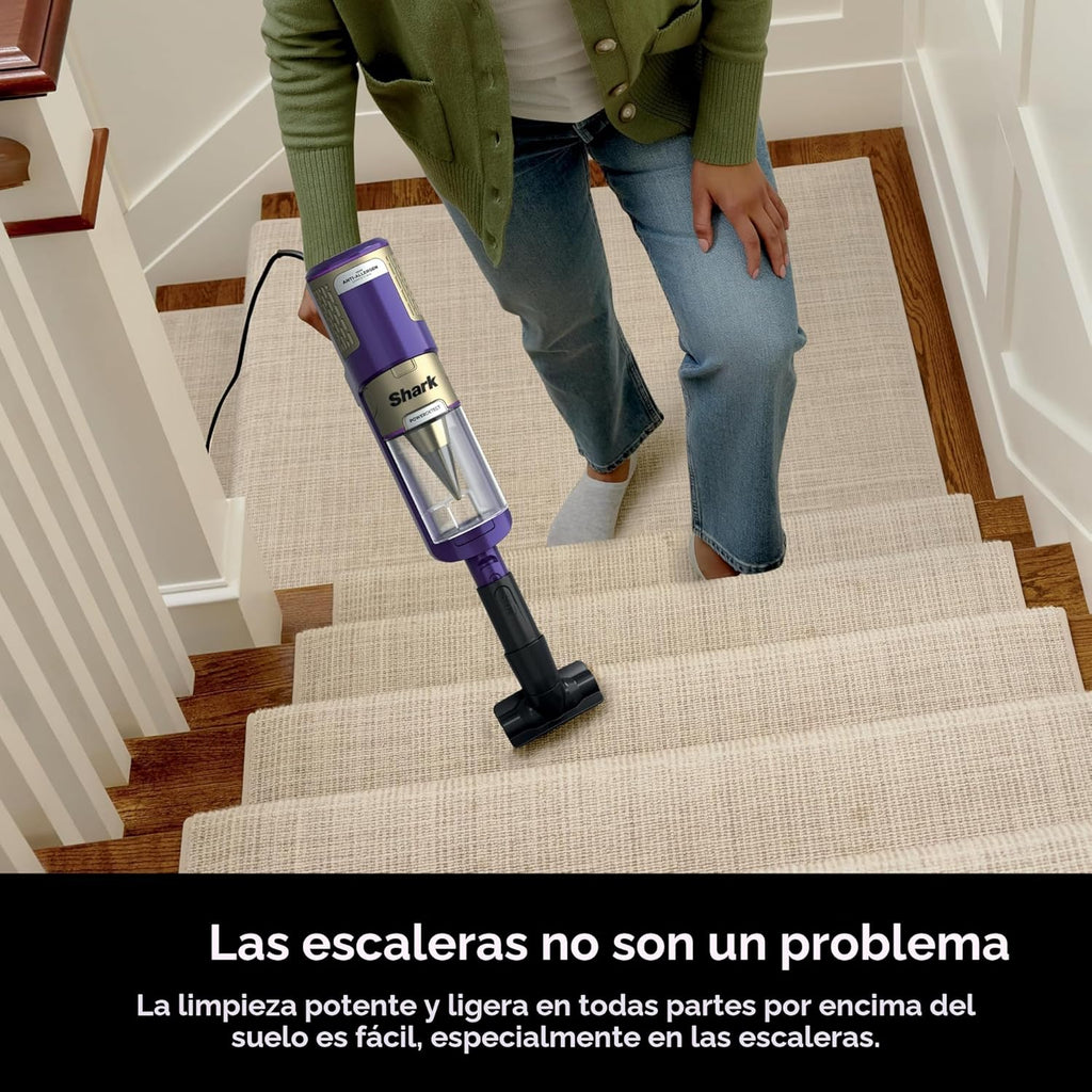 Aspiradora de palo ultraligera con cable Shark POWERDETECT con tecnología DuoClean, cepillo autolimpiante para evitar enredos de cabello, sello completo antialérgeno y tecnología neutralizadora