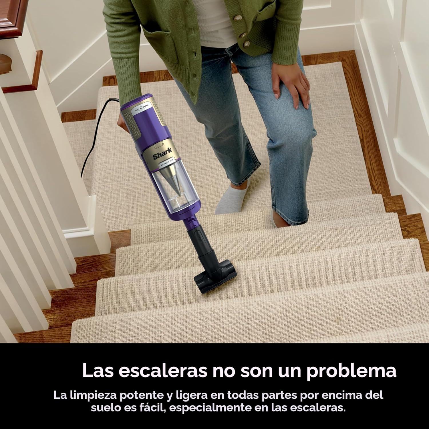 Aspiradora de palo ultraligera con cable Shark POWERDETECT con tecnología DuoClean, cepillo autolimpiante para evitar enredos de cabello, sello completo antialérgeno y tecnología neutralizadora